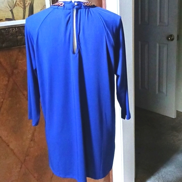 NWT NEW Glory Uniquely Designed Gold Chain Cut-Out Cobalt Blue Plus Size Tunic - Picture 7 of 12